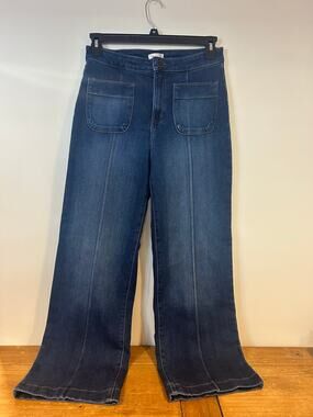 Lauren Conrad 10 Dark-Wash Wide-Leg Patch Pocket Front Seam Oeko Tex Jeans